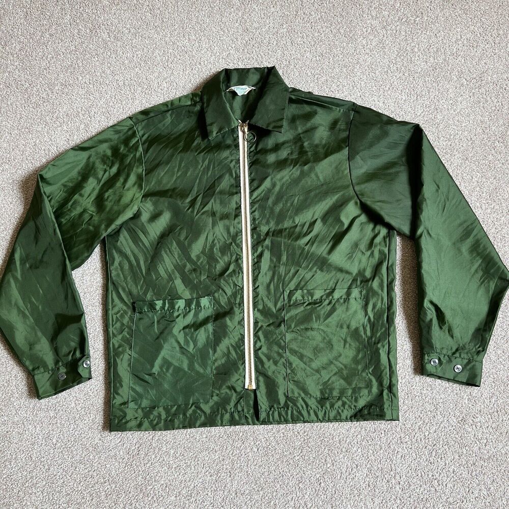 Vintage 60s 70s Bonner Green Windbreaker Full Zip Talon Blank Jacket USA Men M